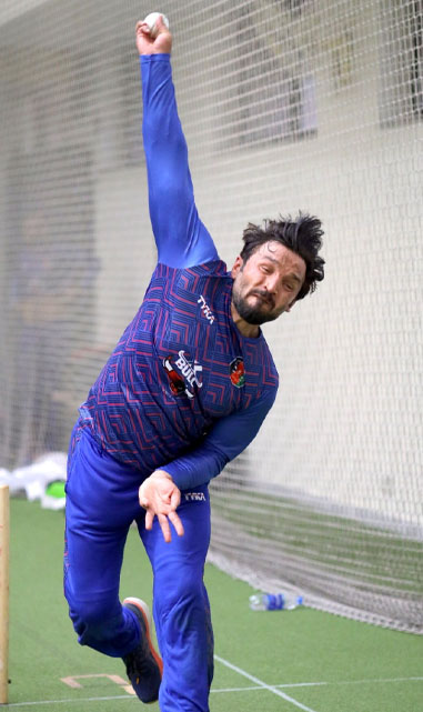 Gulbadin Naib doing bowling practice in nets